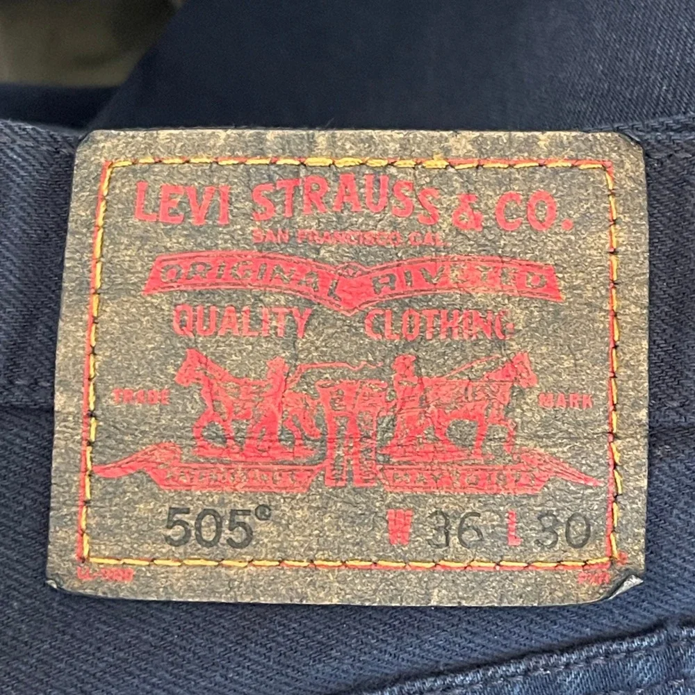VTG Y2K Levi's 505 Regular Fit‎ 36x30 100% Cotton Dark Wash Denim Blue Jeans Zip